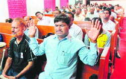 Christians pray for peace at a Sector 18 church in Chandigarh