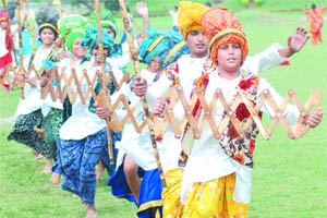 Students of Police DAV School perform during a function in Jalandhar on Thursday.