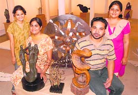 Sculptors — Paraminder Singh, Bhumika Sharma, Mamta Bisht and Anjali Sharma — join hands under the banner 4Shores to sculpt an island at Government Museum and Art Gallery-10