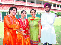 (From left) Deepak (tabla player), Shuchi Sharma (dancer), Dr Jaswinder Kaur (director), and Navtej Garewal (singer and harmonium player), all members of the winning team of GCG-11 in the solo classical dance event of the Youth Festival held at MCM DAV College on Friday.