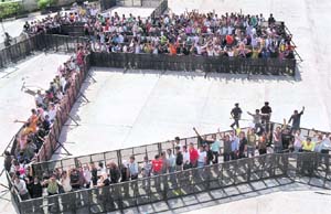 Contestants line-up for the audition of Roadies 6.0 at Indradhanush in Panchkula on Sunday.
