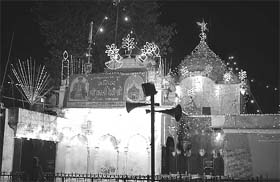 The bedecked Mata Kali temple on the eve of Navratra festival in Patiala