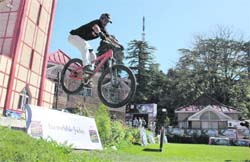 A biker in action on the first day of Hercules Mountain Biking Rally Himachal 2008.