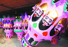With Dasehra a day away, artists are working overtime to create gigantic effigies of Ravana.