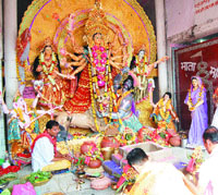 Bangla community perform Durga puja in Amritsar on Tuesday.