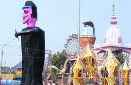 An effigy of Ravana put up in Ludhiana on the eve of Dasehra on Wednesday.