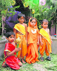 Tiny tots of Kiddies Paradise School celebrate Dasehra in Ludhiana on Wednesday.