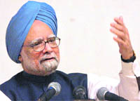 Prime Minister Manmohan Singh gestures at a press conference in Srinagar on Friday.