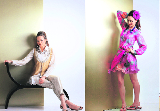 Sonia Jetley’s mystic muse (left); and hues of jelly and corals.