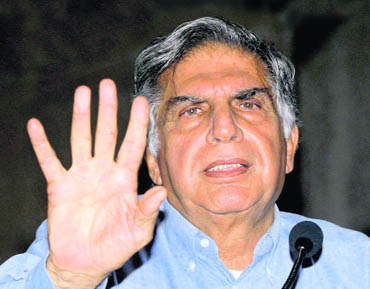 Tata Motors Chairman Ratan Tata announces the pull-out of the small car factory from Singur in Kolkata