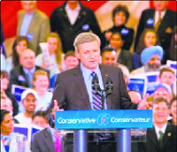 Prime Minister of Canada Stephen Harper addresses an election rally.