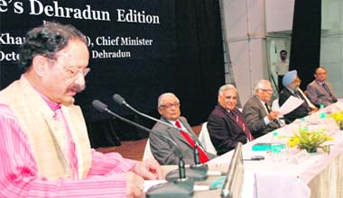 Uttarakhand Chief Minister B. C. Khanduri addresses the gathering at the launch function of the Dehradun edition of The Tribune in Dehradun