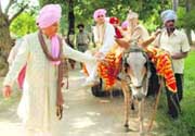 The NRI groom atop a tonga
