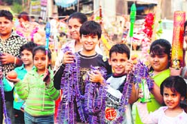 Children buy a variety of crackers in Ludhiana