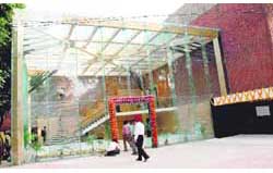 The glass panels give Tagore Theatre a with-it facade