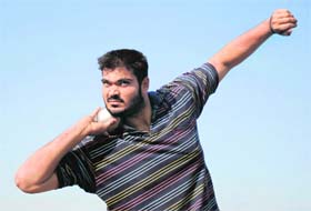 Kashish Khanna of DAV College, Chandigarh, at a shot put event during the Inter-College athletics meet