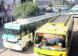 Private buses parked outside the bus stand in Ludhiana.