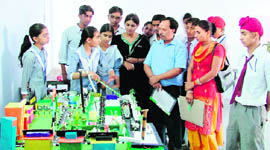 Students at science exhibition in Ludhiana on Tuesday.