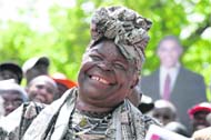 Sarah Hussein Obama, grandmother of Barack, exults at her home in Nyangoma Kogelo village