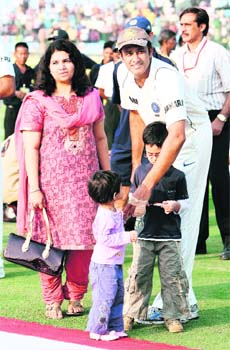 Kumble’s wife Chetna and his two children were present at Kotla when he called it a day