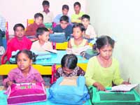 Students at a school run by Literacy India in Bajghera village near Gurgaon.