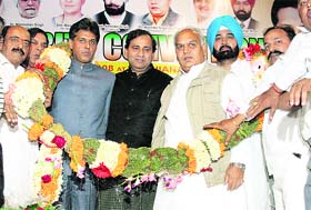 Union minister for home Dr Shakeel Ahmad being welcomed at the Congress Minority Covention at Guru Nanak Bhawan in Ludhiana