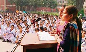 Students of Khalsa Girls’ Senior Secondary School celebrate National Education Day