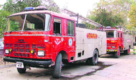 Fire tenders parked at a fire station in Ludhiana on Thursday.