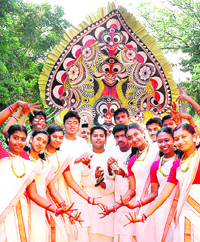 Students of a Kerala dance troop take part in the National Integration Meet-2008 at Navodaya Vidyalaya, Sector 25, in Chandigarh on Friday.