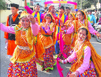 A cultural troupe performs at the Uttarakhand Mahotsav.