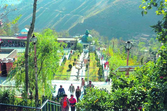 A scenic view of the popular Shahdra-Sharief shrine in the Jammu region.