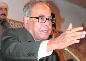 External affairs minister Pranab Mukhejee addresses a press conference in Srinagar