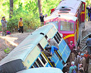 The engine and coaches of the Kalka-Shimla train that derailed at Sanawar, near Dharampur, in Solan district on Sunday morning.