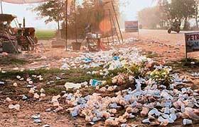 Plastic littered on the Landran-Fatehgarh Sahib road during the Jor Mela