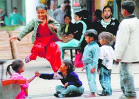 Children make merry as the sun shines in Sector 17, Chandigarh