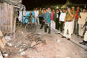 Security personnel at the site of blast at Bhootnath in Guwahati on Thursday.