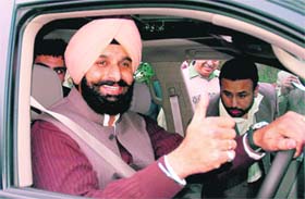 Public Relations Minister Bikramjit Singh Majithia leaves the Punjab Raj Bhawan after meeting Governor SF Rodrigues in Chandigarh