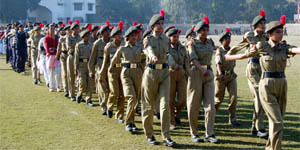 NCC girls undergo full dress rehearsal ahead of Rebublic Day at Guru Nanak Stadium in Amritsar.