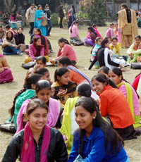 Students of SR Government College for Girls on a bright sunny day in Amritsar.
