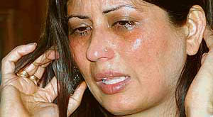 A weeping Fiza, earlier Anuradha Bali, at her residence in Chandigarh on Wednesday.