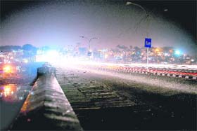 Defunct streetlight on the Sher-e-Kashmir bridge in Jammu
