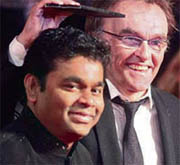 AR Rahman with British director Danny Boyle at the Royal Opera House in London on Sunday.