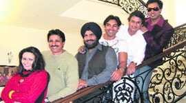 The starcast of Punjabi movie, Rabba Mainu Pyar Ho Gya, Gavie Chahal, Kanwaljeet Singh, Dakshjit Singh, Deep Dhillon and Sukhi Pawar, with producer Swaran Singh at a location of the shooting near Chandigarh.