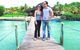Kareena Kapoor and Saif Ali Khan during their recent visit to the Balaclava Beach, North Coast, Mauritius.