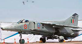 MiG-23 fighter plane, on its last flight at Halwara, near Ludhiana, on Friday.