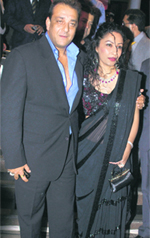 Actor Sanjay Dutt and his wife Manyata at the wedding reception of actor Amrita Arora