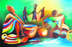 Students display their work at the annual drawing and painting exhibition at the Government College-46.
