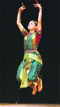 This Bharatnatyam danseuse from the South defies gravity as her mudras make her dart northwards.