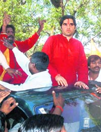 BJP candidate Varun Gandhi on his way to surrender at a court in Pilibhit