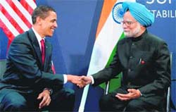 Prime Minister Manmohan Singh shakes hands with US President Barack Obama